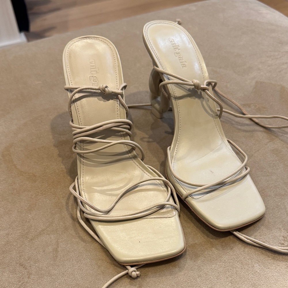 Cult Gaia Cream Lace-Up Heels